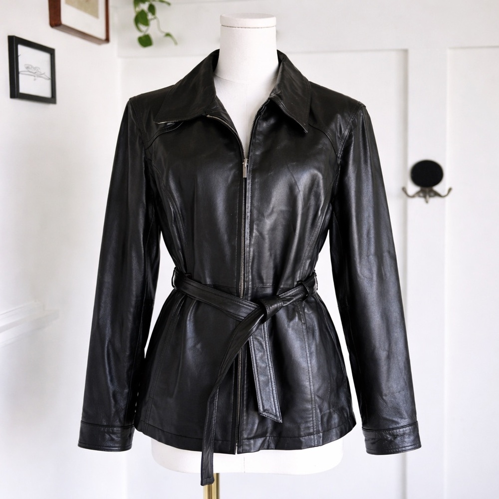 East 5th Genuine Leather Belted Jacket – Black –